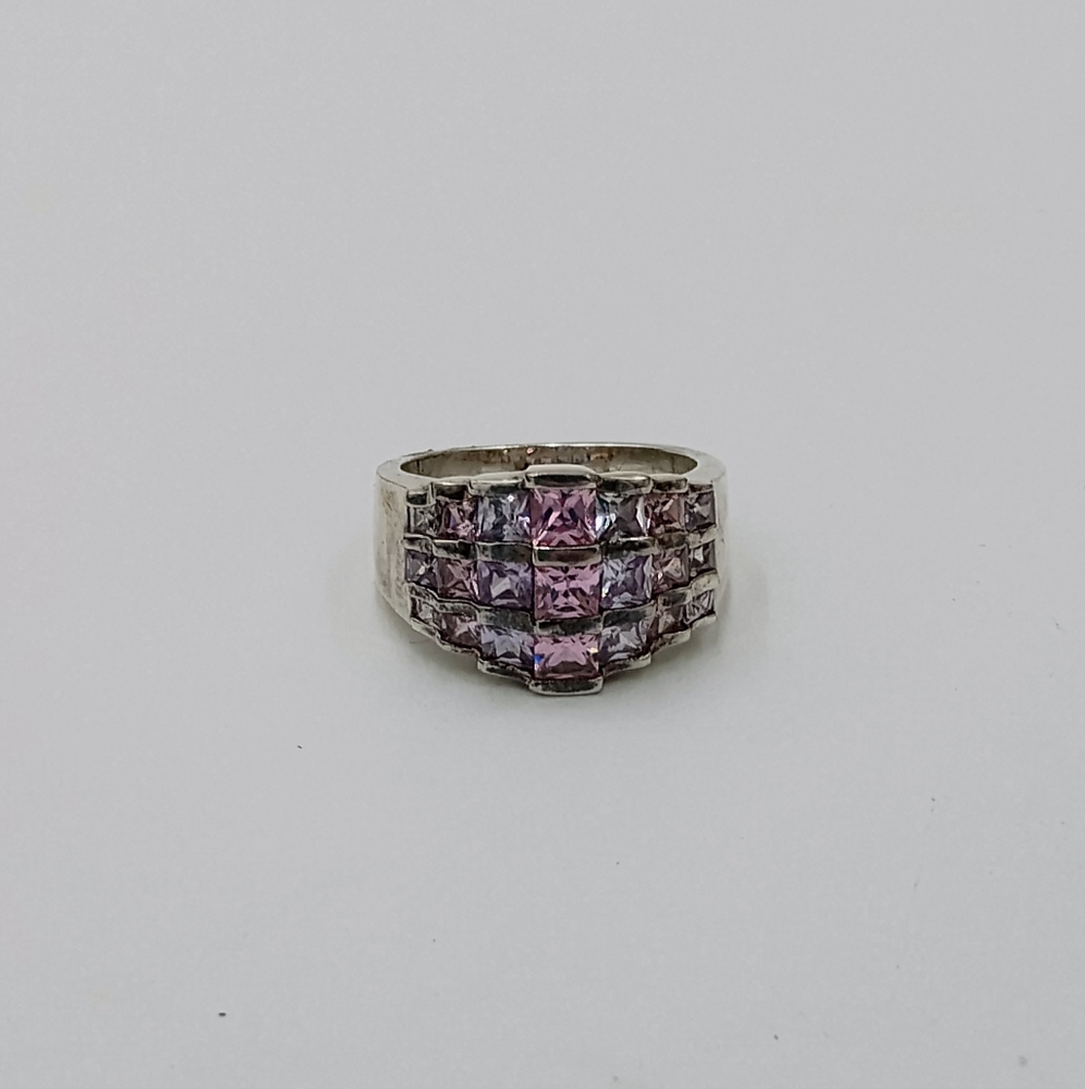 Sterling Silver 925 Cluster 2 Stones Ring Size 6